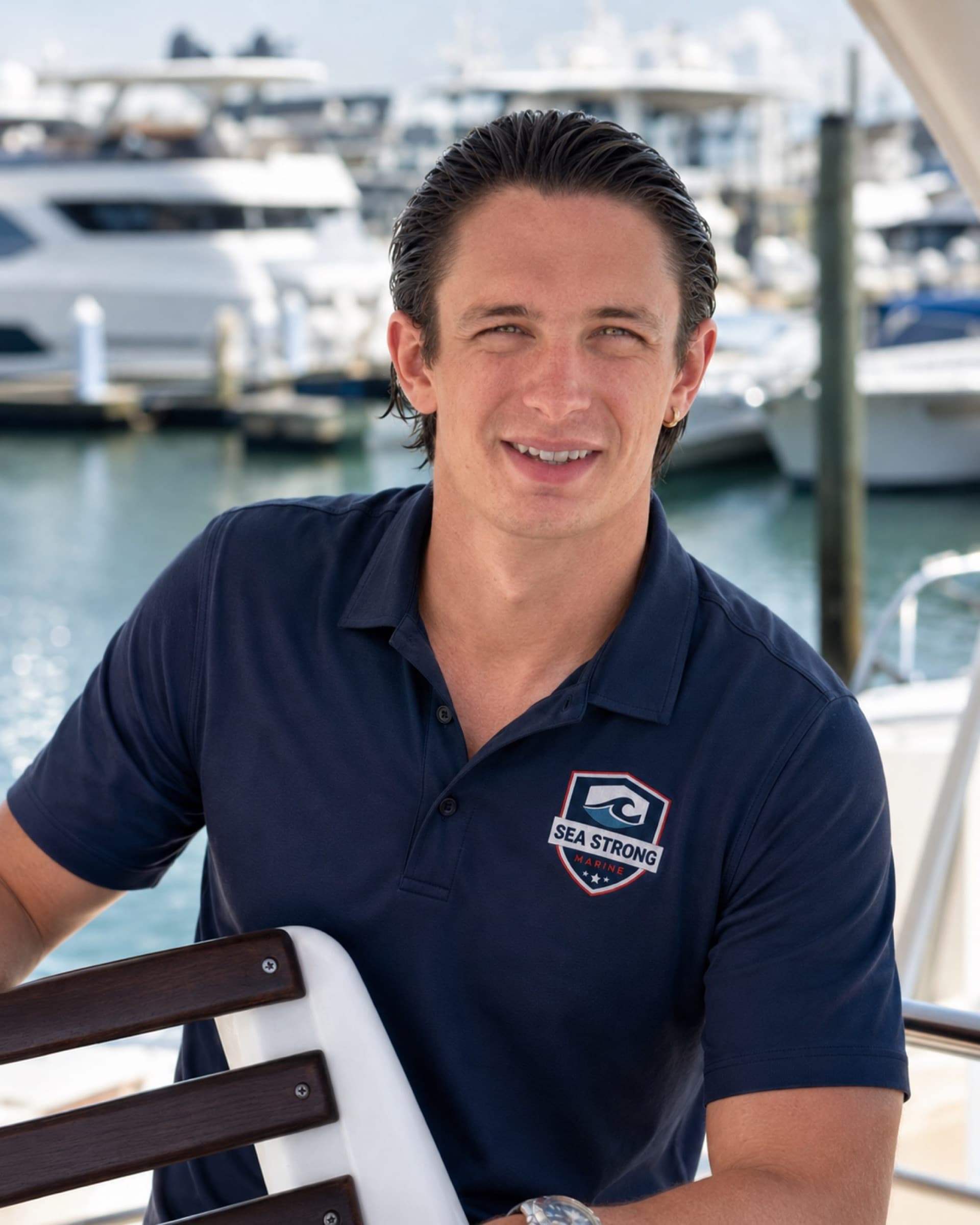 Rage McKay, lead diver at Sea Strong Marine, at a Hampton Roads marina.